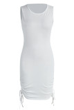 Бордовое сексуальное повседневное однотонное платье с круглым вырезом и повязкой