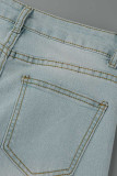 Ljusblått Mode Casual Solid Patchwork Dragkedja Hög midja Skinny Denim Jeans