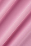Розовый модный повседневный однотонный пэчворк с круглым вырезом плюс размер из двух частей