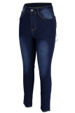 Jeans skinny in denim a vita alta casual con patchwork solido blu chiaro