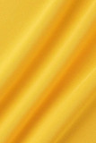 Желтые сексуальные однотонные узкие комбинезоны с круглым вырезом и сетчатым вырезом