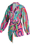 Robe chemise à col rabattu multicolore à imprimé décontracté et à la mode multicolore