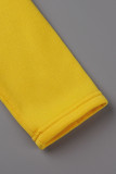 Vestidos de manga comprida com capuz amarelo moda casual patchwork sólido com capuz