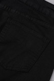 Black Fashion Casual Solid Ripped Bandage Plus Size Jeans