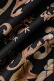 Schwarzes, sexy, elegantes, bedrucktes Bandage-Patchwork, rückenfreie Oberteile mit halbem Rollkragen