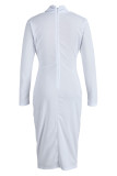 Vestidos de falda de lápiz con cuello en V de patchwork sólido sexy blanco