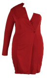 Rode sexy effen patchwork asymmetrische avondjurk plus size jurken