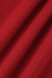 Rotes, sexy, festes, asymmetrisches Patchwork-Abendkleid in Übergröße