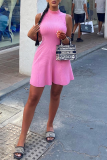 Vestidos de falda de pastel de cuello alto de patchwork de calle rosa