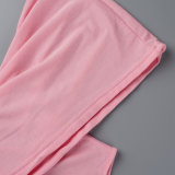 ピンクのカジュアルなソリッドパッチワークフード付きカラーストレートドレス