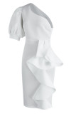 Белые знаменитости Однотонные платья в стиле пэчворк с оборками и косым воротником