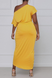Robes de jupe taille une épaule patchwork solide jaune rue
