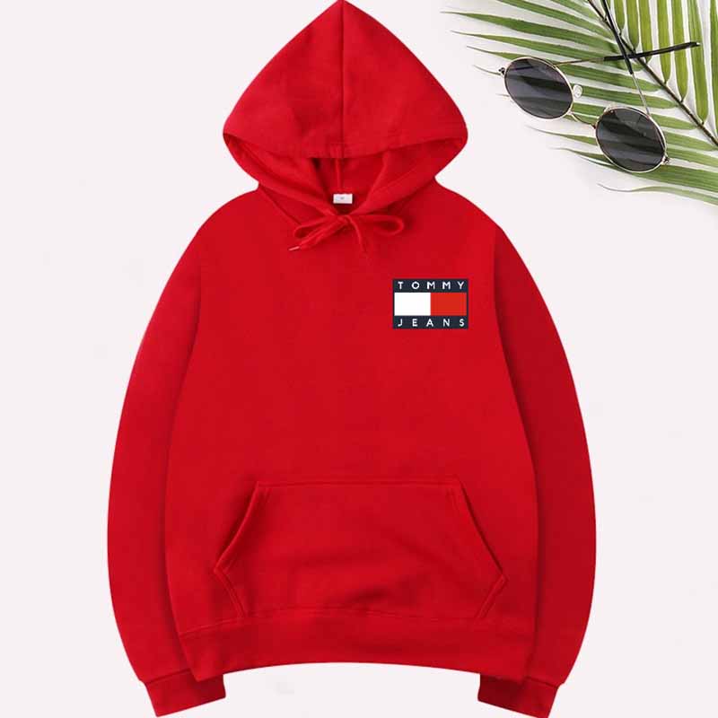 

Red Casual Print Letter Hooded Collar Tops