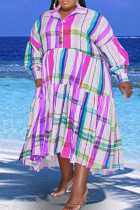 Фиолетовые повседневные платья в стиле пэчворк с отложным воротником трапециевидной формы, платья больших размеров