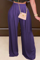 Violet Casual Solide Patchwork Taille Haute Classique Bas de Couleur Unie Classique