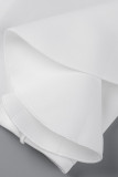 Weiße Prominente Solide Patchwork-Volantkleider mit schrägem Kragen