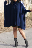 Marineblaue, lässige, gestreifte Patchwork-Kleider mit Reißverschlusskragen und langen Ärmeln