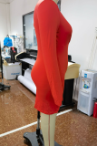 レッド ストリート ソリッド バンデージ V ネック ペンシル スカート プラス サイズ ドレス