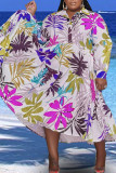 Violet Casual Print Patchwork Turndown Collar A Line Plus Size Robes