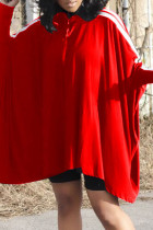 Красные повседневные полосатые лоскутные платья с длинным рукавом и воротником на молнии