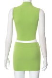 White Sexy Solid Hollowed Out Turtleneck Sleeveless Two Pieces