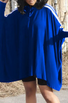ブルー カジュアル ストライプ パッチワーク ジッパー カラー ロング スリーブ ドレス
