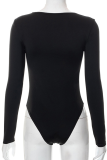 Black Sexy Solid Hollowed Out V Neck Skinny Bodysuits