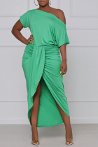 Green Street effen patchwork jurken met één schouder taille rok