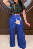 Blue Casual Solid Patchwork Regular High Waist Conventional Solid Color Bottoms