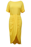 Vestidos de saia de um ombro e cintura de retalhos amarelos de rua