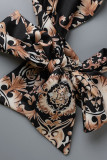 Negro sexy elegante estampado vendaje patchwork sin espalda medio cuello alto tops