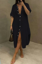 Black Casual Solid Buckle V Neck Straight Dresses