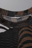 イエローファッションプリントパッチワークスリットアシンメトリーOネックAラインプラスサイズのドレス