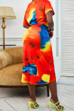 Khaki Casual Print Patchwork Asymmetrical Oblique Collar Irregular Dress Dresses