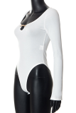 White Sexy Solid Hollowed Out U Neck Skinny Bodysuits