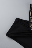 Colletto obliquo nero con stampa sexy patchwork in due pezzi