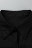 Vestidos casuais pretos de retalhos sólidos com fivela virada para baixo reto plus size