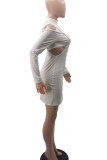 Белые сексуальные сплошные выдолбленные лоскутные асимметричные платья с круглым вырезом и юбкой-карандашом