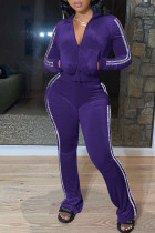 Пурпурный Повседневная спортивная одежда Твердая лоскутная молния с длинным рукавом Из двух частей