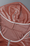 Orange Pink Sexy Solid Patchwork Asymmetrischer U-Ausschnitt Langarm Zweiteiler