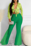 Calças com alto-falante verde casual patchwork sólido corte de cintura alta
