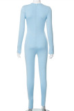 Blauwe sexy casual effen uitgeholde skinny jumpsuits met o-hals