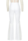Pantalones de altavoz de cintura alta con corte de bota de patchwork sólido casual blanco