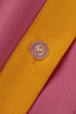 Pink Casual Solid Patchwork Buckle Umlegekragen A-Linie Kleider