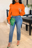 Orange Fashion Casual Solid Basic Rollkragenoberteile