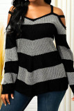 Black Casual Striped Print Patchwork Spaghetti Strap Tops