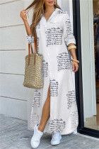 Белое повседневное платье-рубашка с отложным воротником и принтом в стиле пэчворк