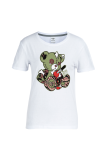 Grijze casual T-shirts met schattige print en patchwork met O-hals