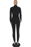 Black Sexy Casual Solid Patchwork See-through V Neck Long Sleeve Two Pieces