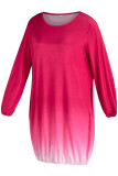 Vestidos casuais roxos com estampa de mudança gradual patchwork decote oco